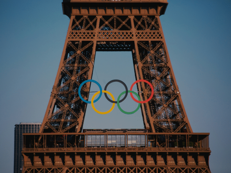The Olympic rings on the Eiffel Tower