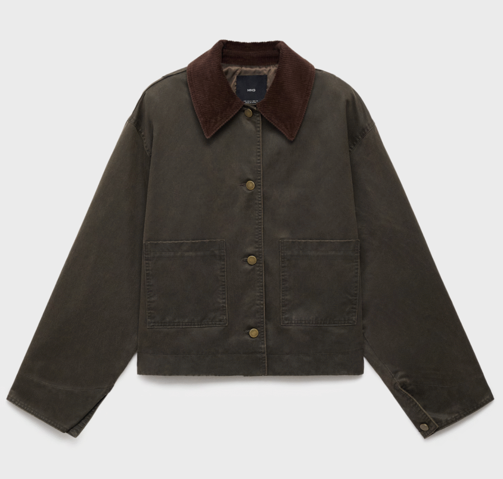 Mango Denim Parka with Corduroy Collar