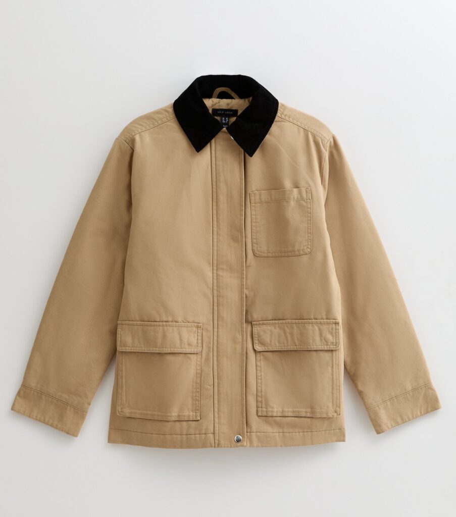 New Look Contrast Collar Midi Barn Jacket
