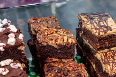 A selected of brownies in a close-up shot