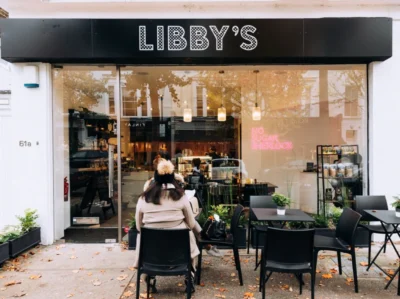 Shopfront of Libby's Bakery in London.
