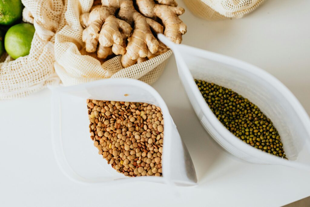 Bags full of grains and buckwheat
