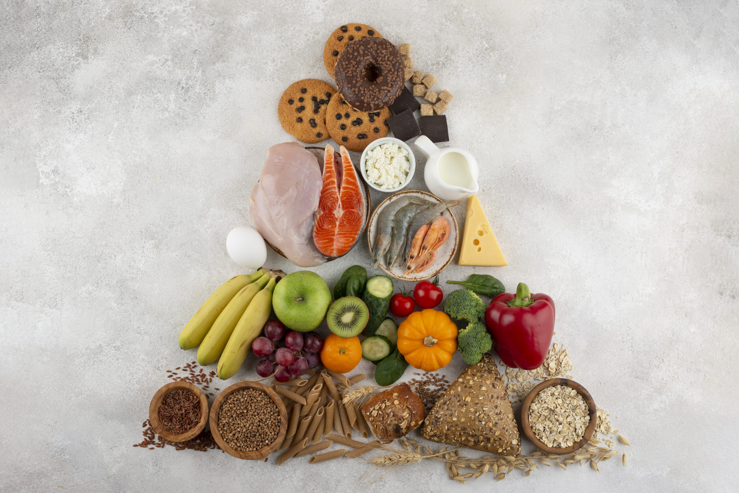 top view food group pyramid