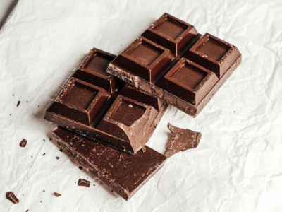 Close up picture of dark chocolate bar