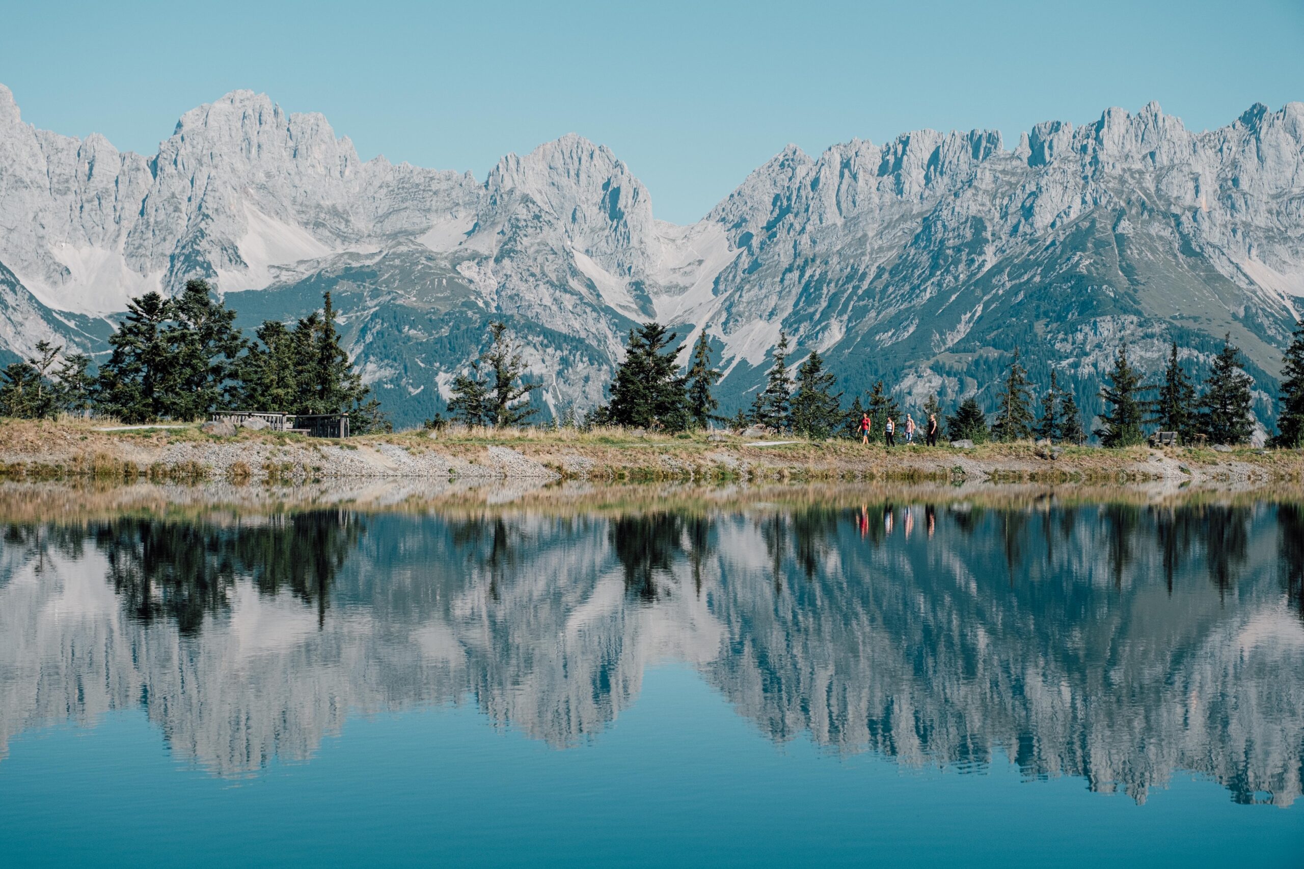 Wilder Kaiser mountains overlooking a lake