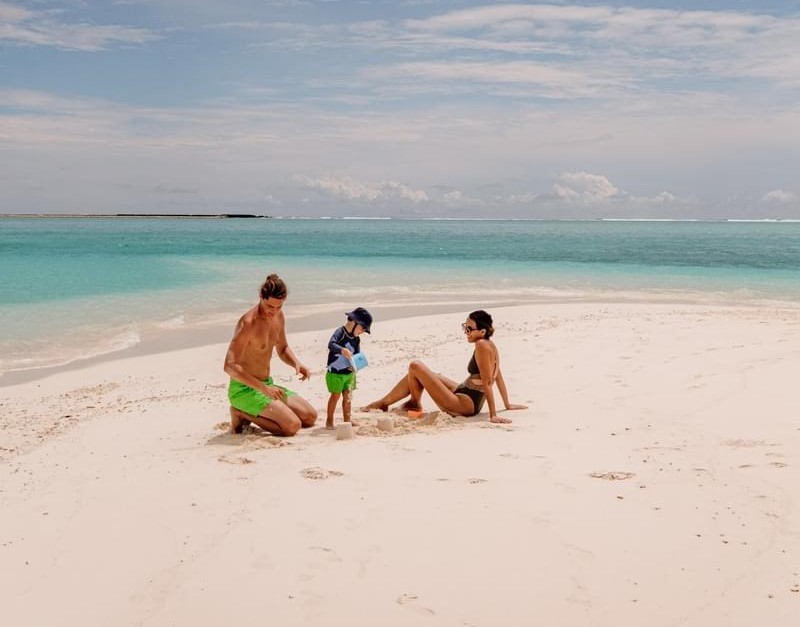 Family at the beach in the Maldives
