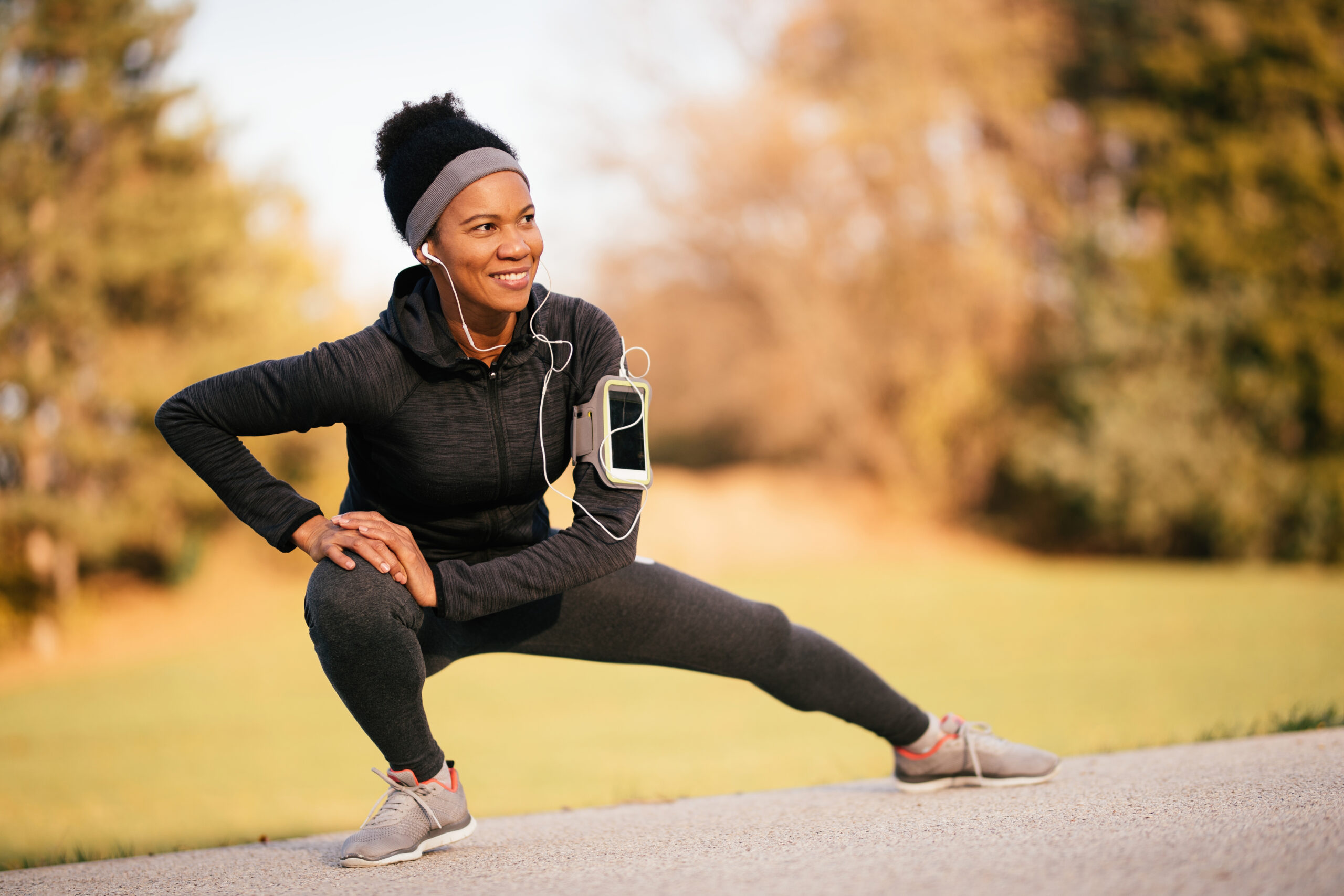 Woman stretching before her run