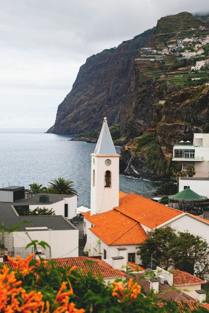 view out from Madeira buildings to cliffs