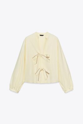 Striped poplin shirt with ties