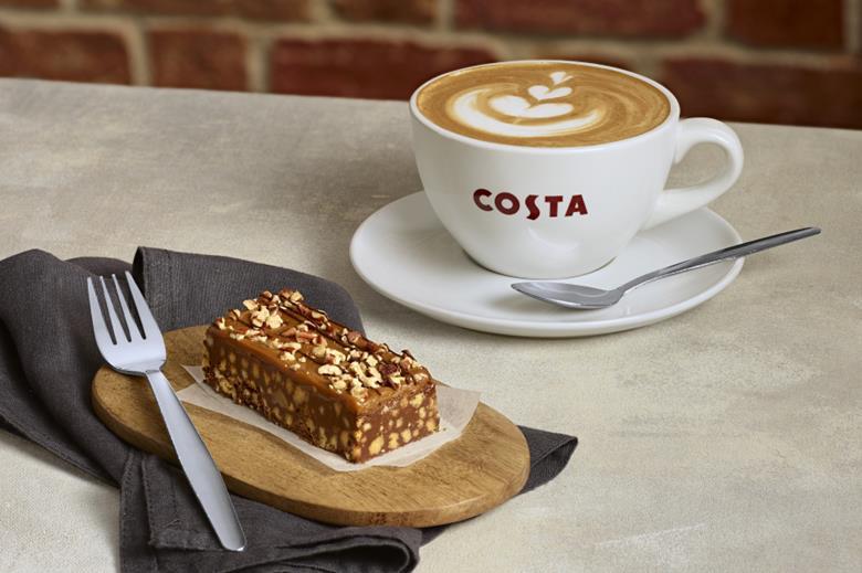 Costa coffee and a slice of cake