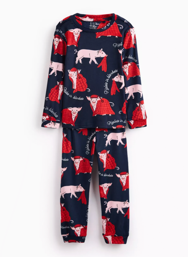 Matching Family Kids' Christmas Piglets In Blankets Printed Slinky Pyjamas