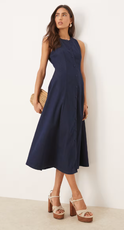 Nobody's Child Shari Sleeveless A-Line Button Denim Midi Dress