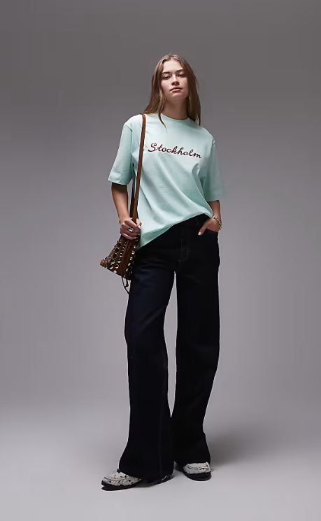 Topshop embroidered Stockholm Premium Basic Short Sleeve Tee