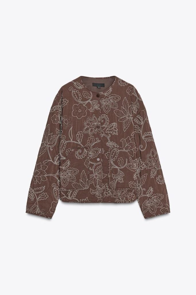 Rubberised embroidered puffer jacket