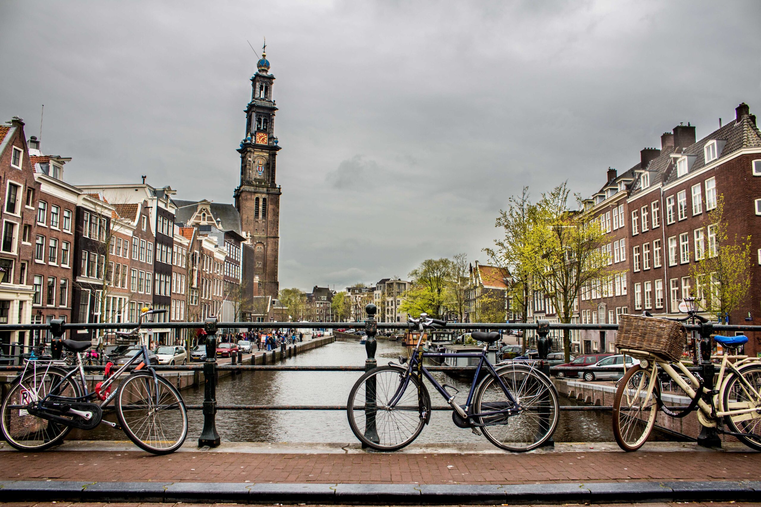 Bikes near a canal in Amsterdam