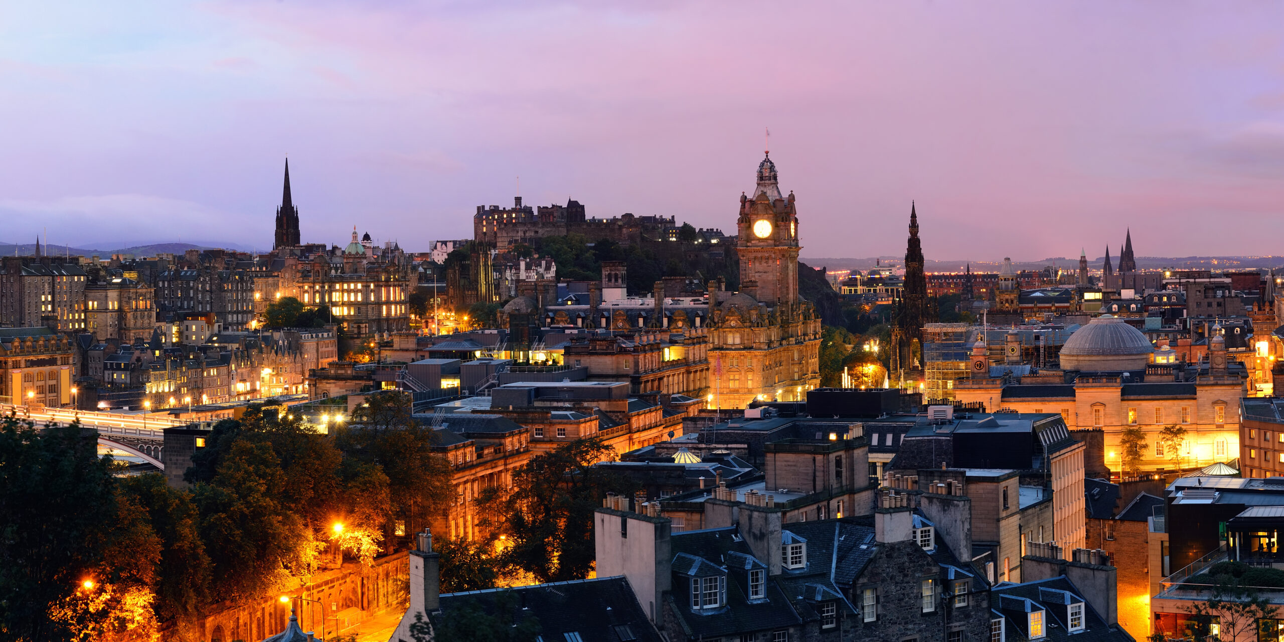 Edinburgh city view panorama at night in UK