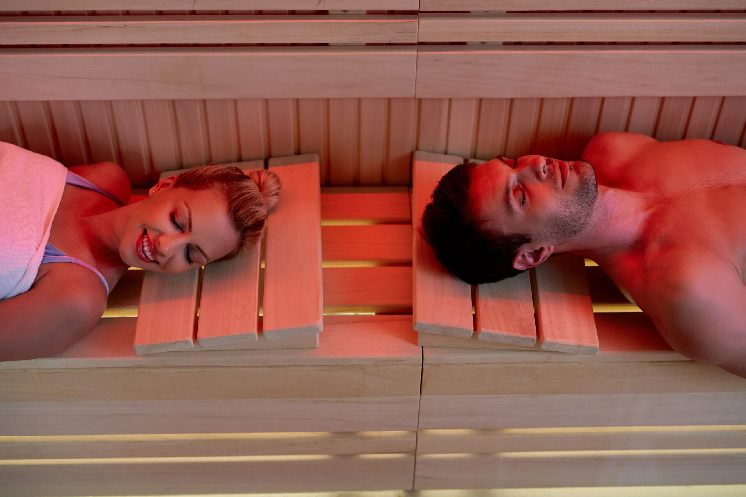 Couple in an infrared sauna