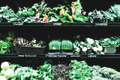 Shelves of green vegetables