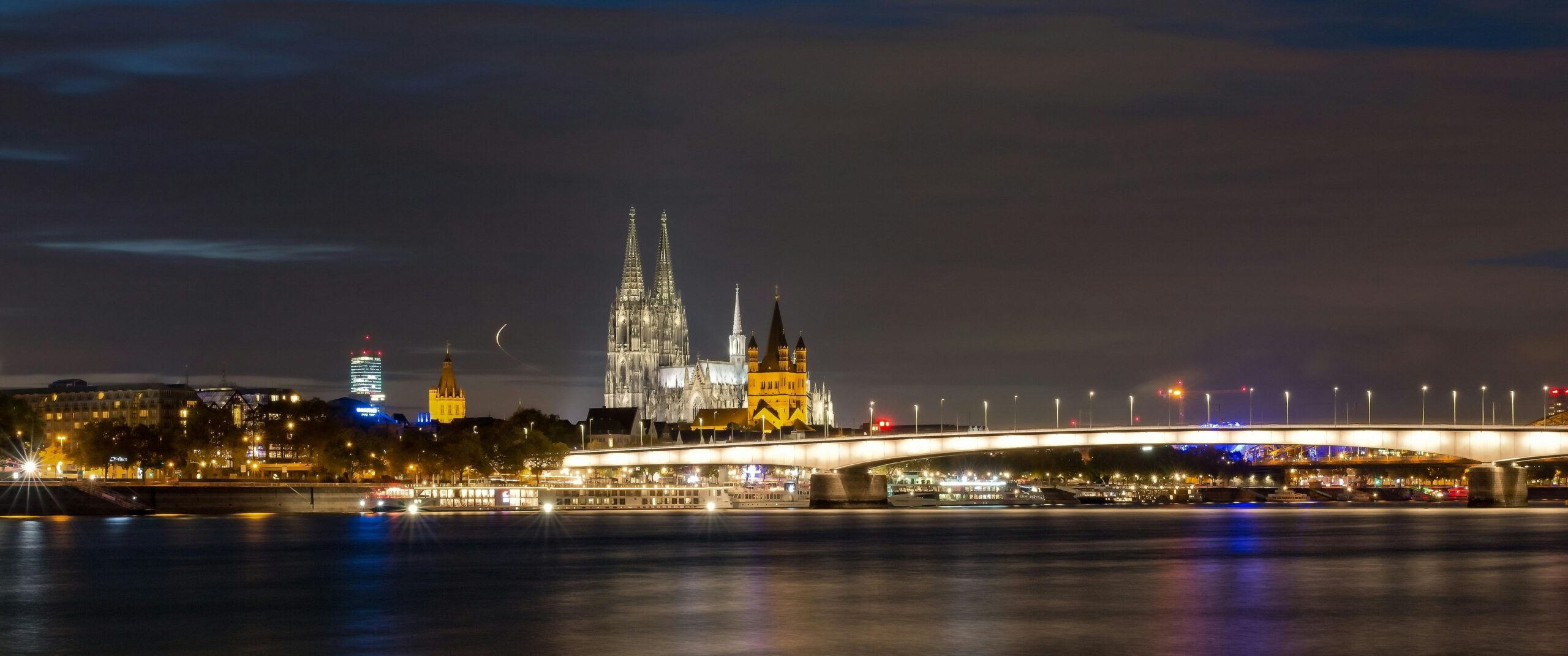 Rhine River in Cologne at night