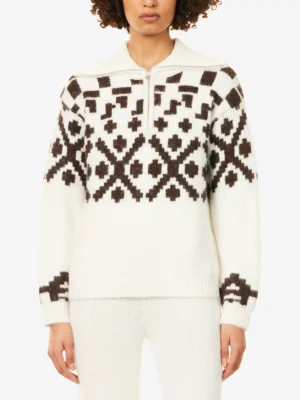 4th & Reckless brown and cream fair isle quarter zip jumper