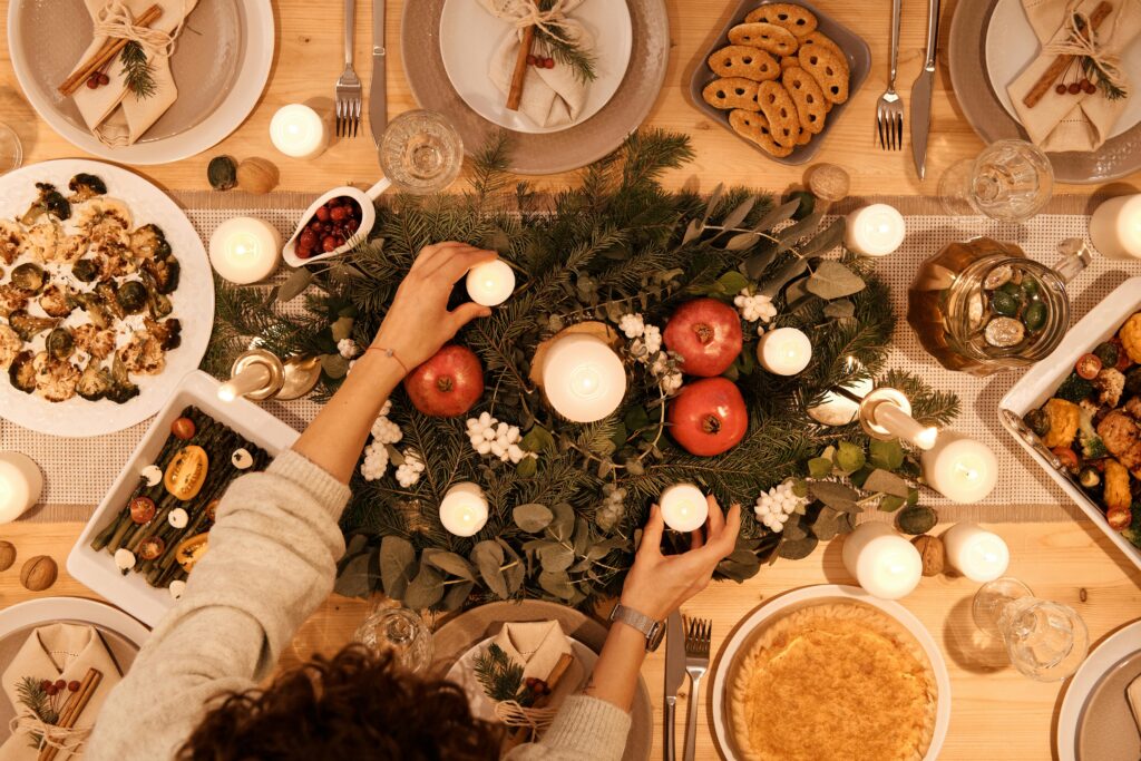 Setting the table for Christmas dinner