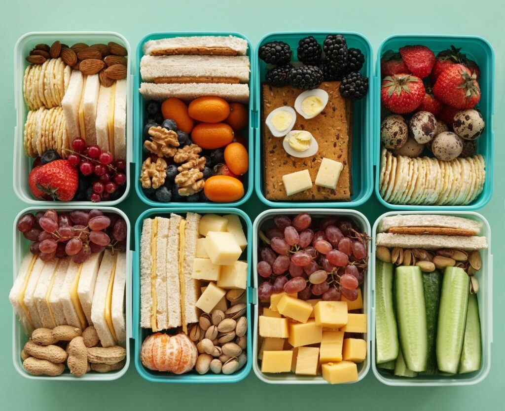 Lunch containers with food 