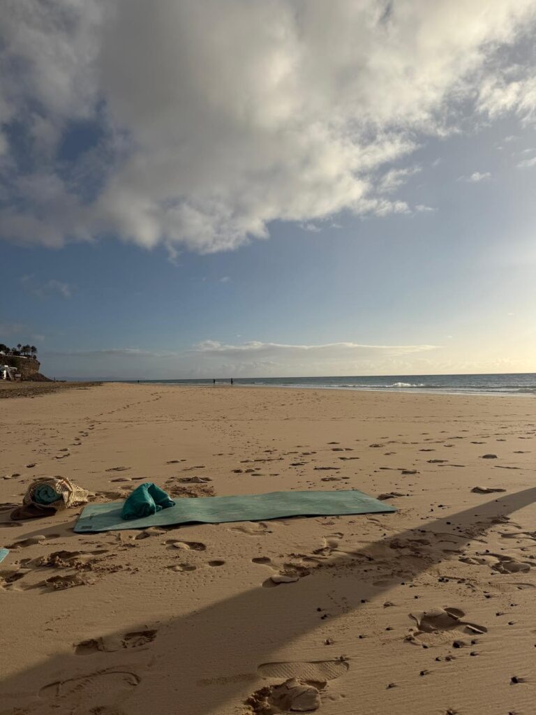 Yoga mat on the beach in Fuerteventura 