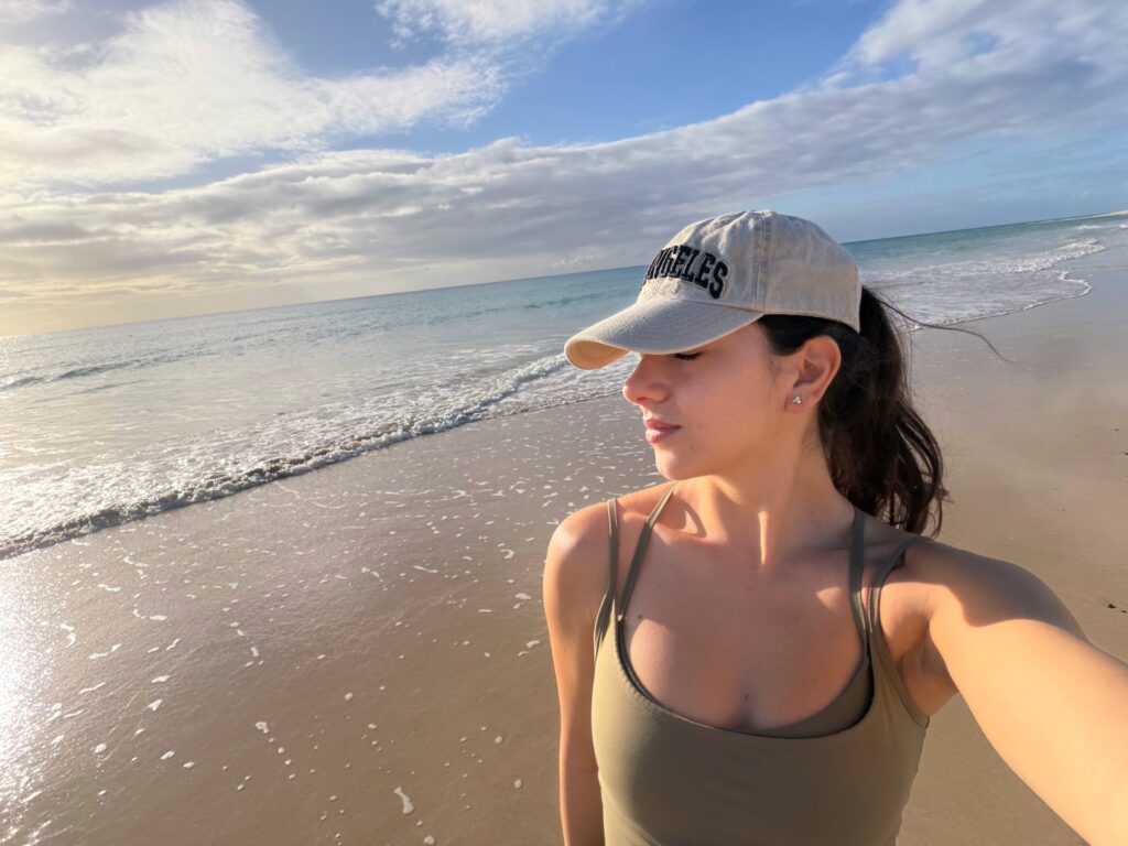 Anna Evdokimou on the beach in Fuerteventura 
