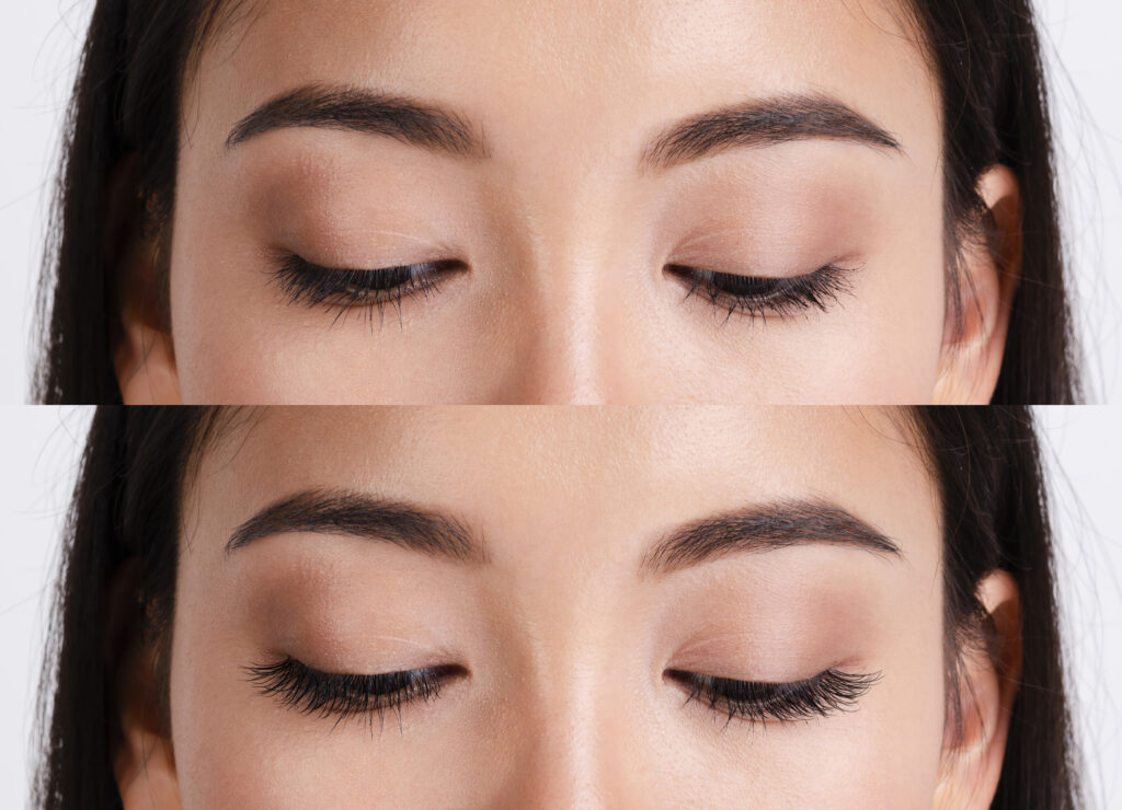 Woman before and after Korean lash lift