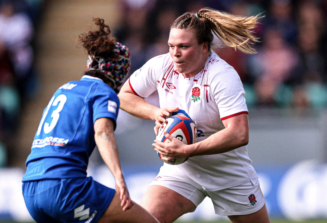 Sarah Bern plays in the Women's Rugby World Cup 2025