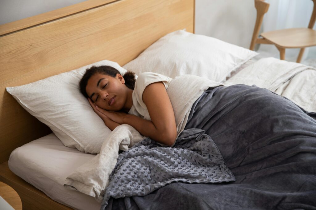 A woman sleeping in bed