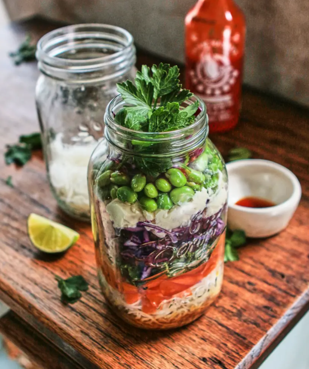 jar with layers of colour vegetables