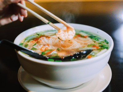 hot bowl of prawn pho