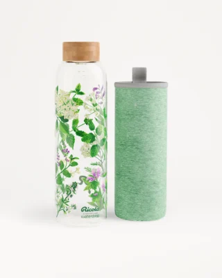 Waterdrop Ricola Edition Glass Bottle with floral patern