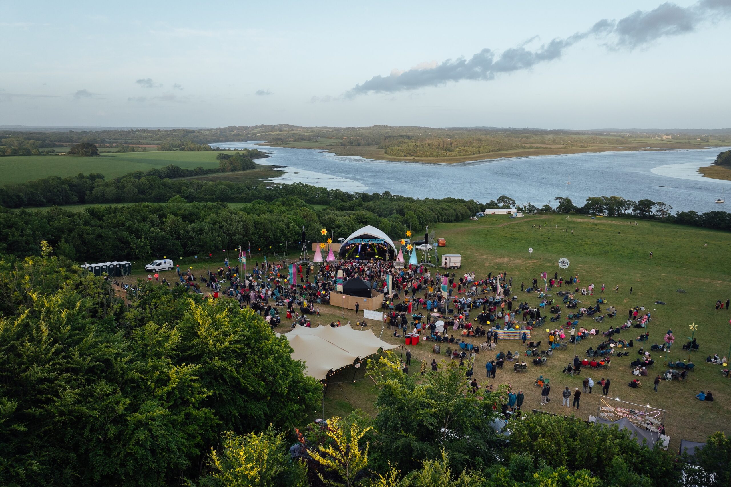 faraway view down hill into stage at The Big Retreat
