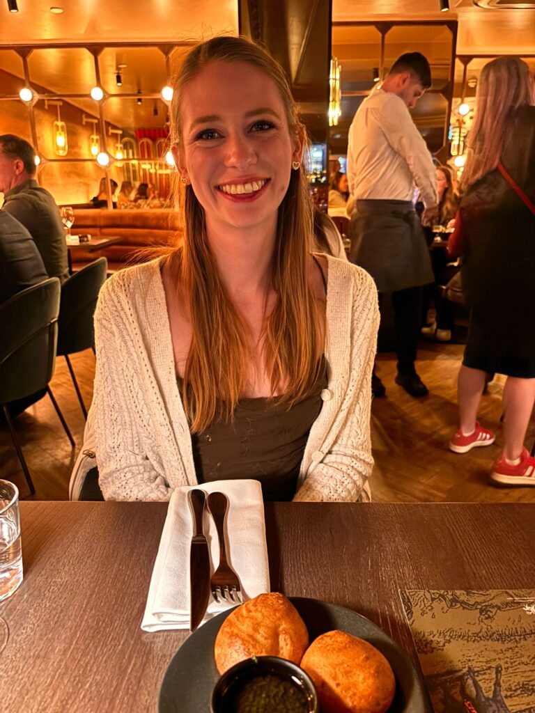Lucy Aitkins at dinner