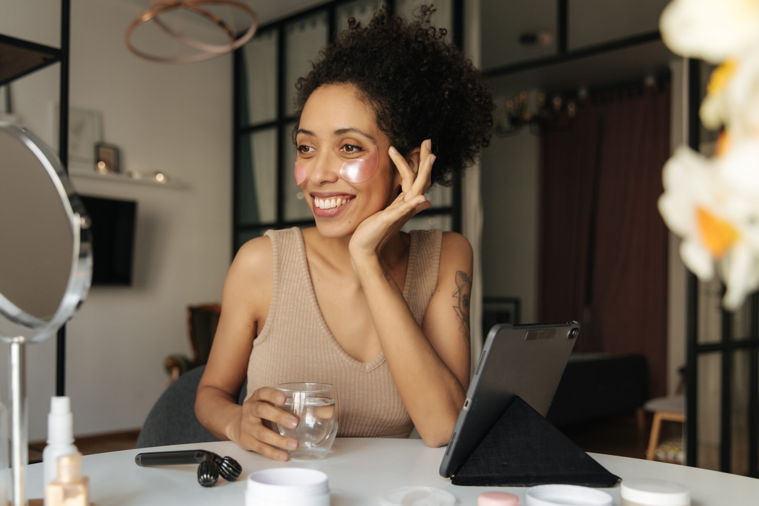 Woman trying skincare