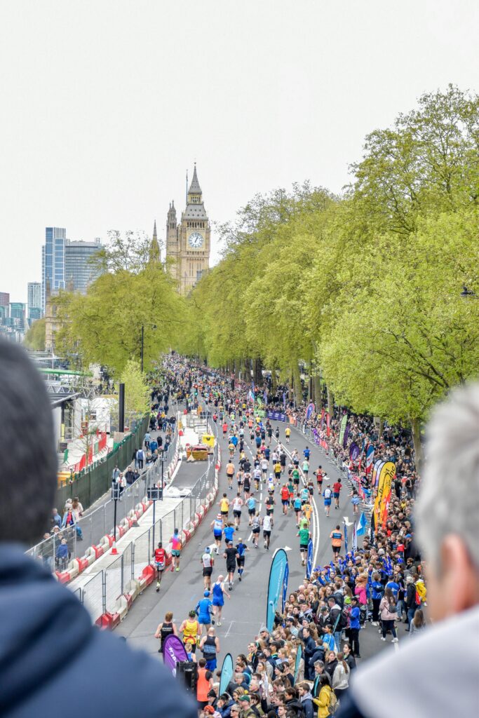 Spectators watching London marathon