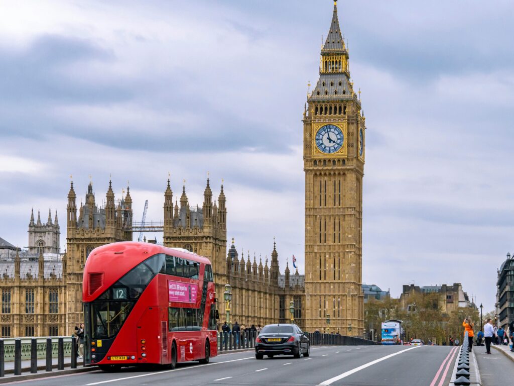 Big Ben with a red bus 