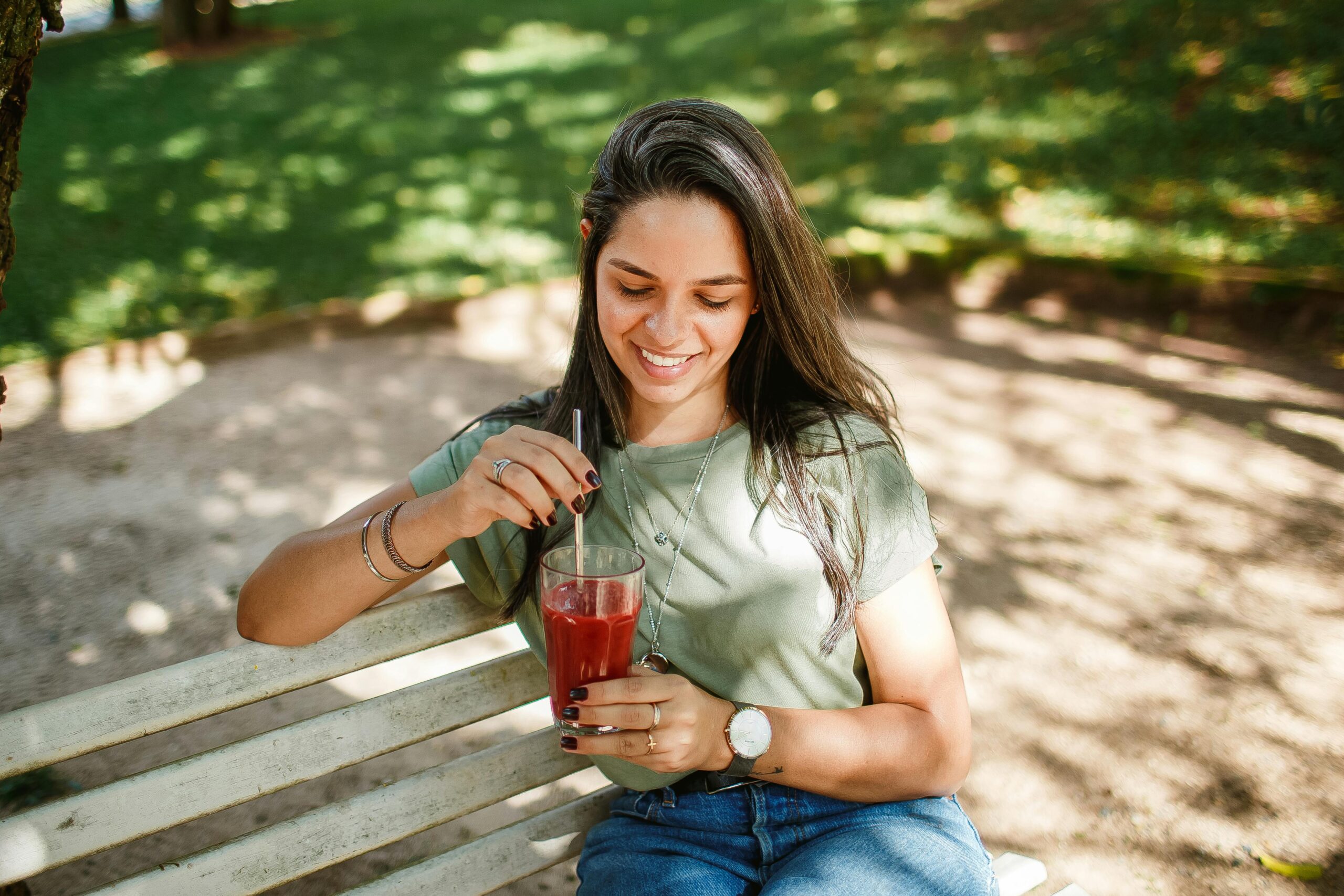 Woman drinking a juice