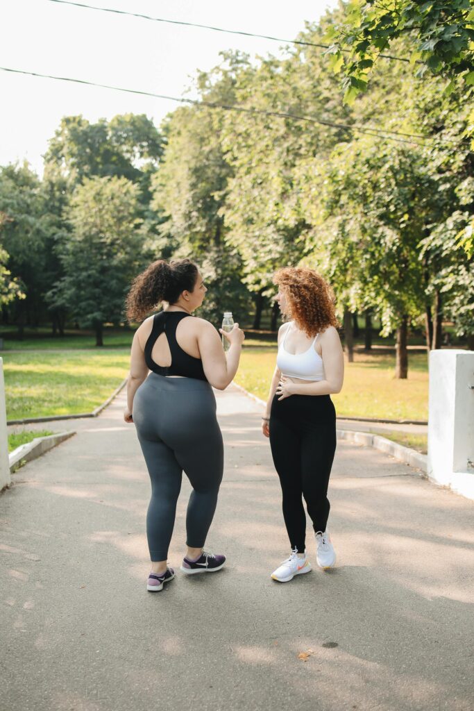 Women in sports bras working out