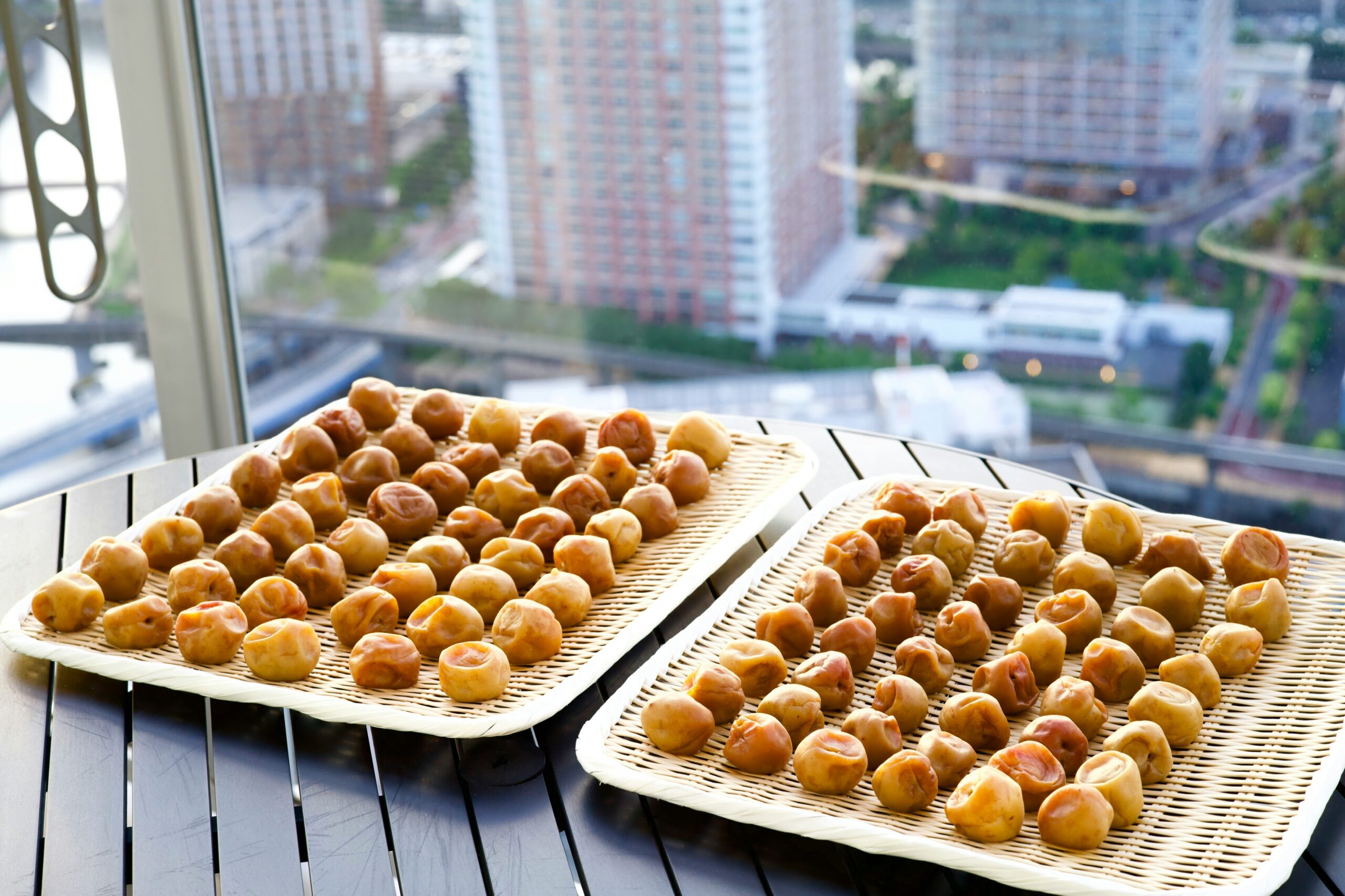 Umeboshi fruits on a windowsill