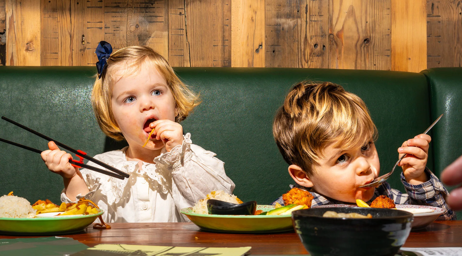 Kids eating at Banana Tree