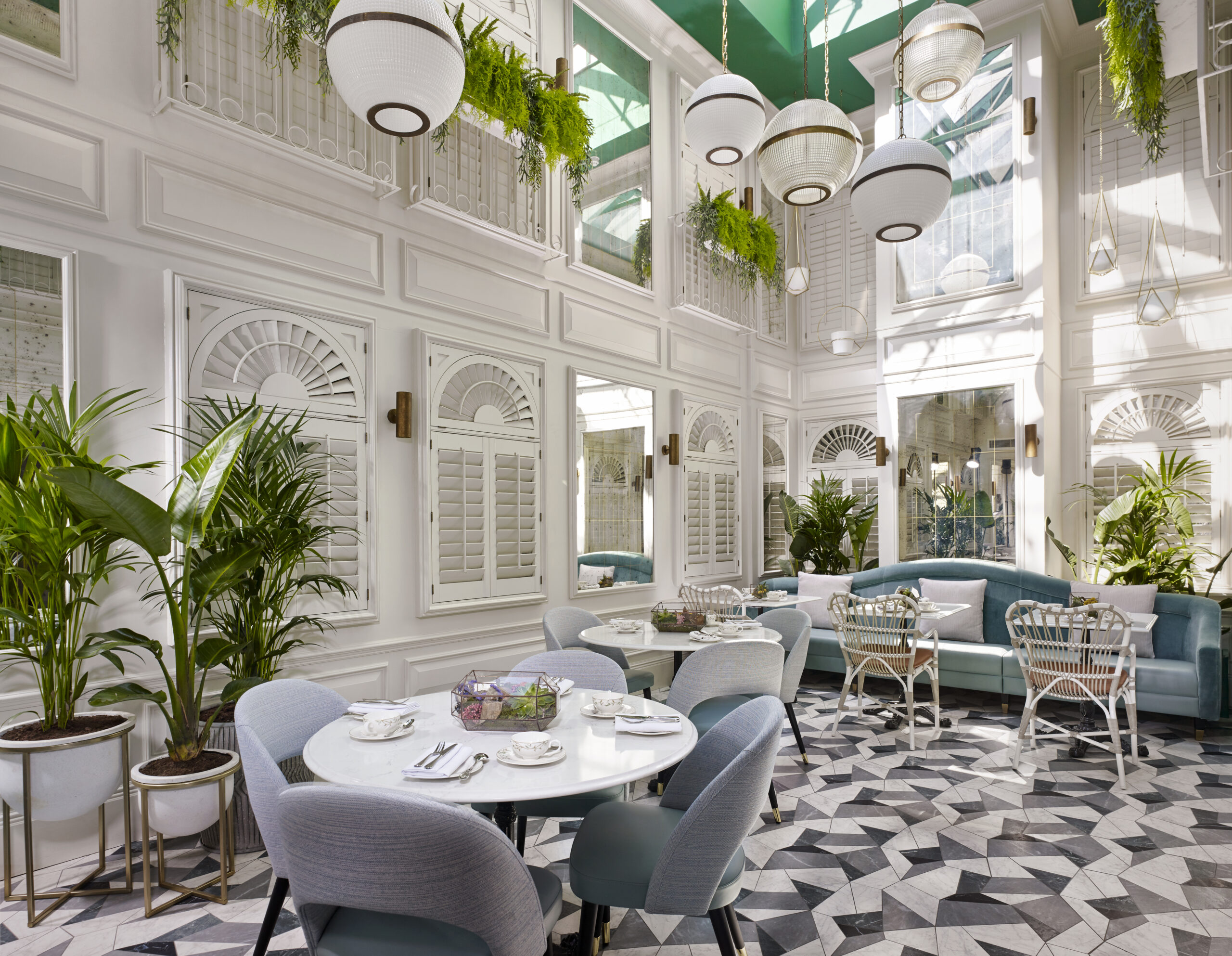 Bright open space at Botanica for afternoon tea in May