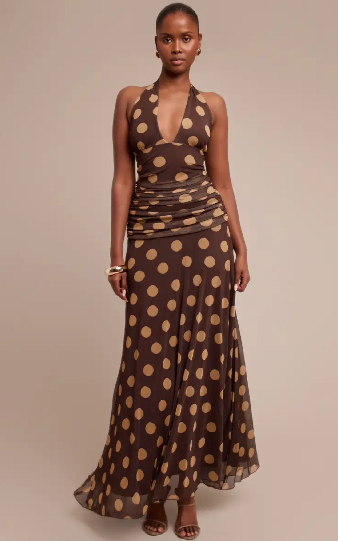Pretty Little Thing Yellow Polka Dot Halterneck Maxi Dress