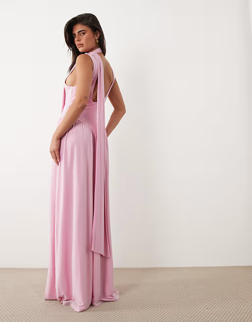 Asos Design Slinky Maxi Dress with Scarf Detail