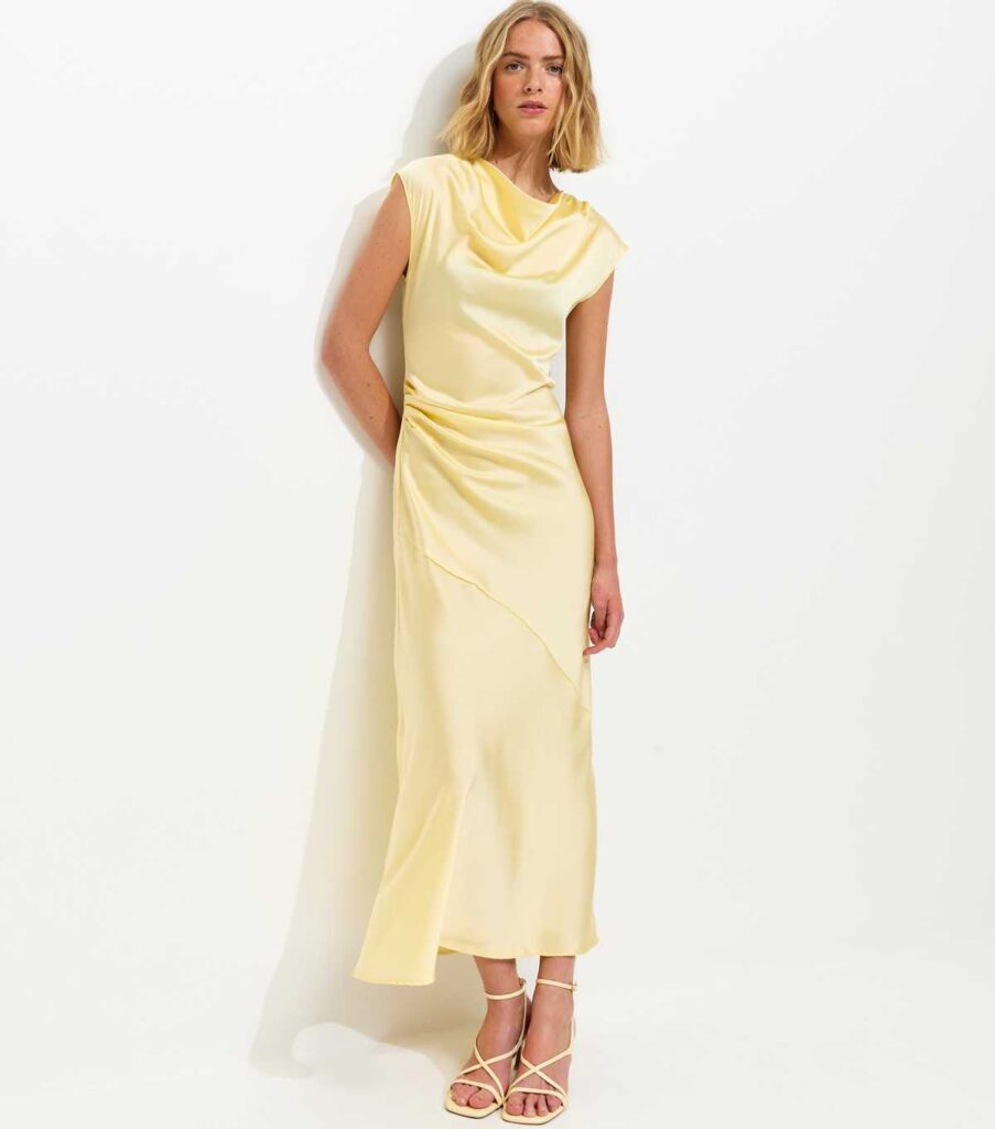 New Look Yellow Relaxed Satin Cowl Neck Midi Dress