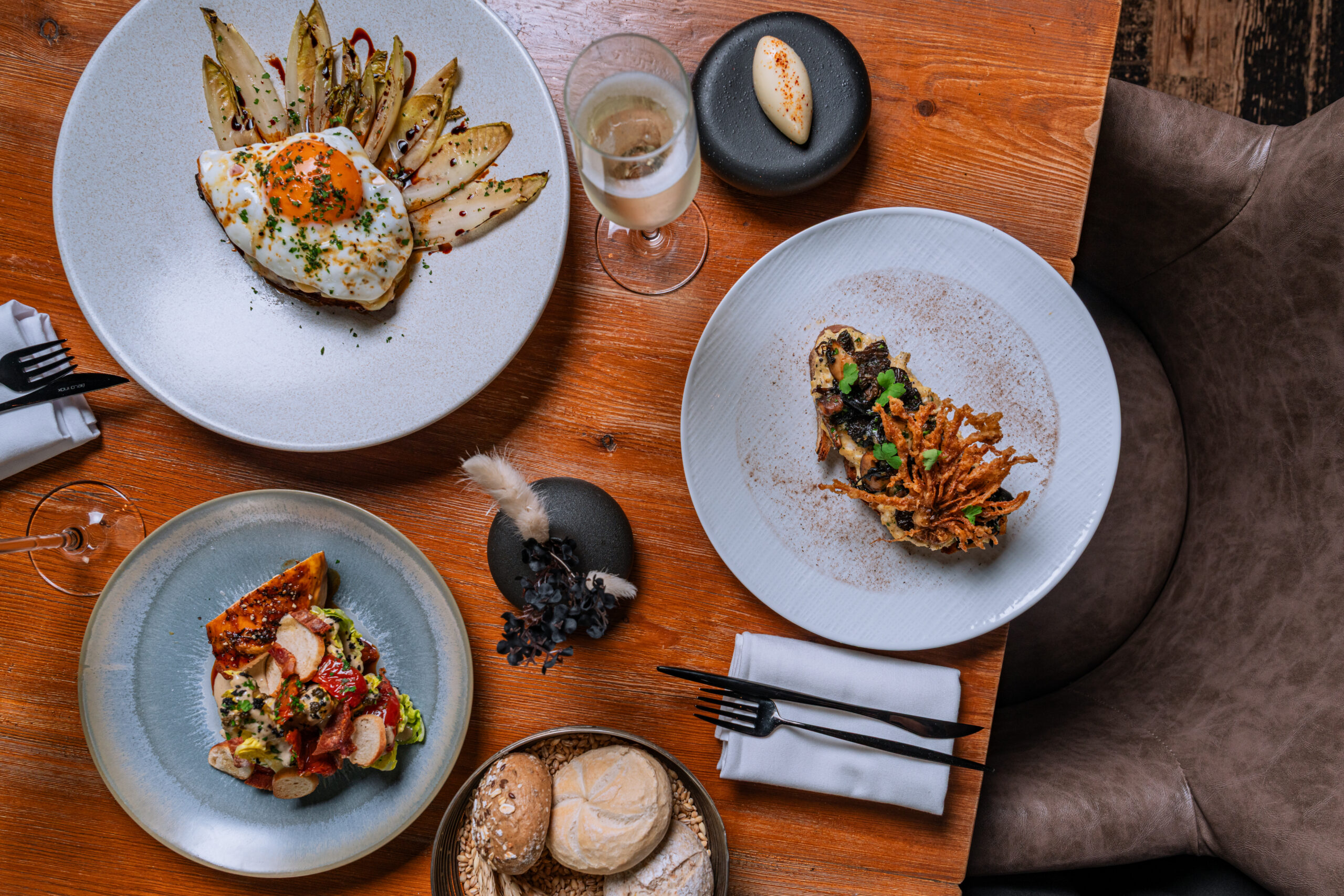 Above view of brunch dishes at Bokan 37 in London