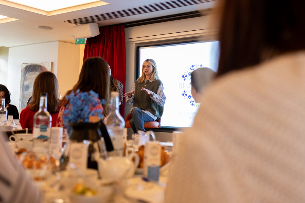 Fearne Cotton speaking on a panel in London