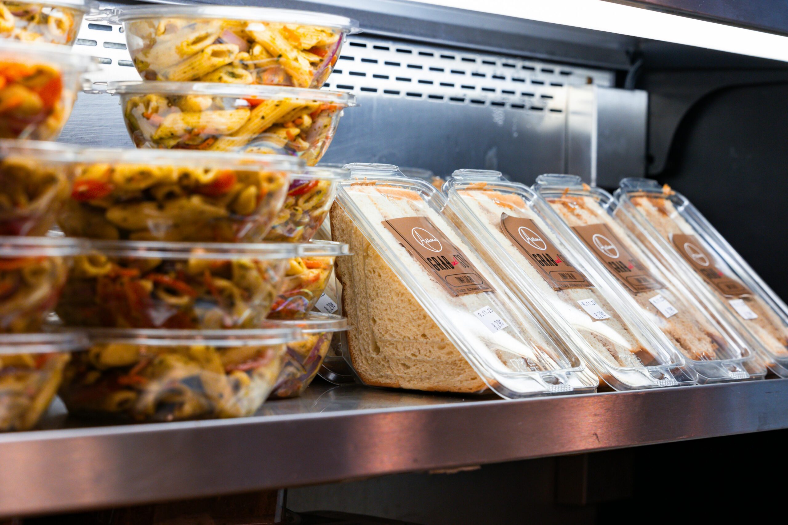Supermarket sandwiches on shelf